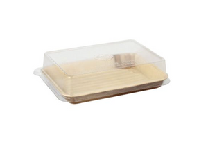 6.7" x 4.7" x 1.77" Sushi Tray with Clear rPET Lid - 50/200 Case (5 oz) - Medium